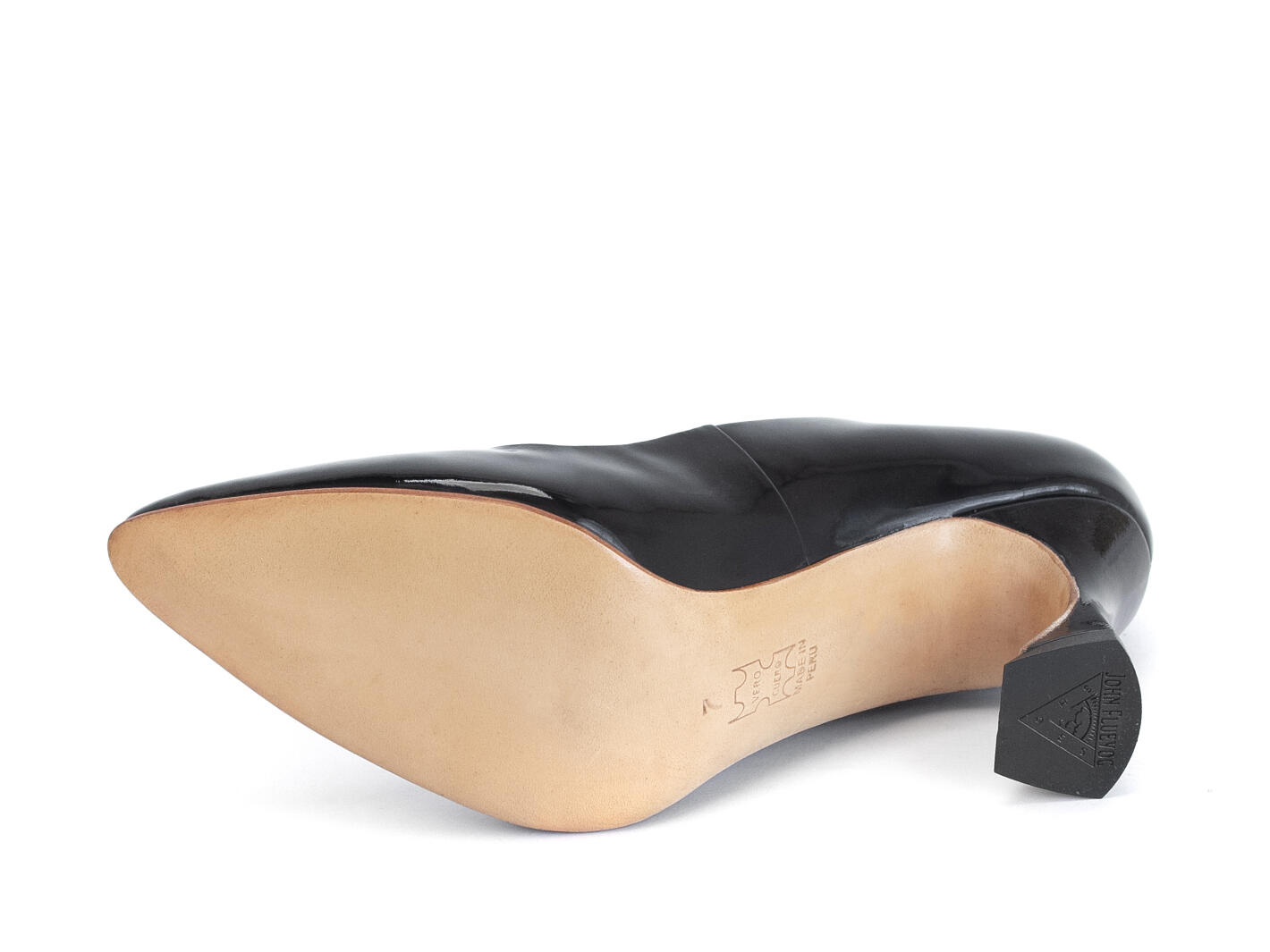 Desmond Black patent Angular Mid Heel Pumps: Sole
