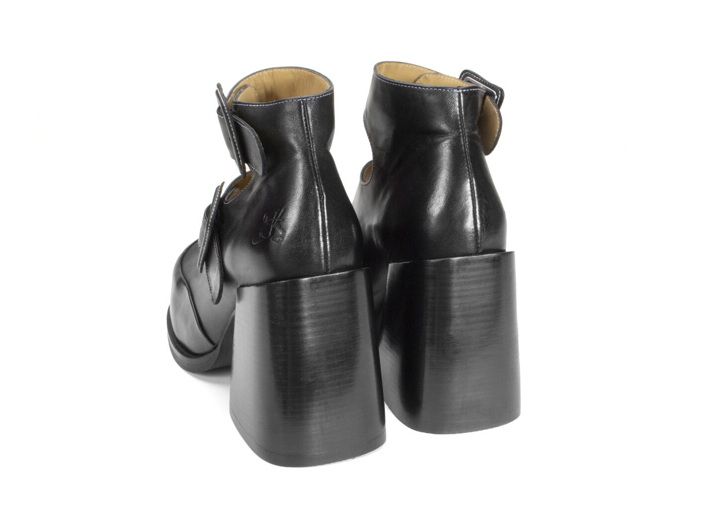 51079 - Black Leather Teens Double Strap Shoe