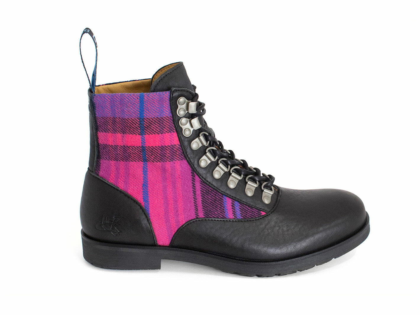 Doug Plaid violet Bottillon lacé en cuir avec tissu: Profile outside