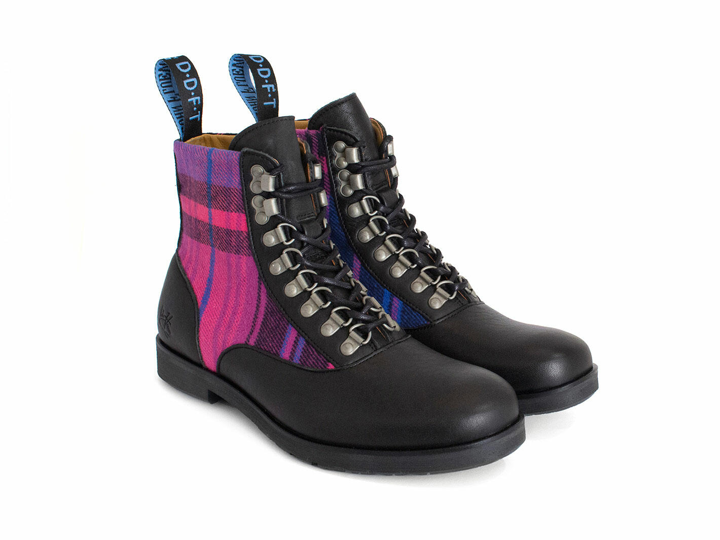 Doug Plaid violet Bottillon lacé en cuir avec tissu: Quarter view