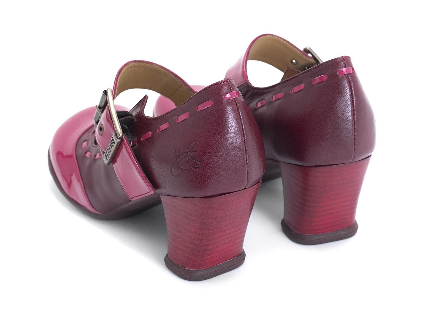 Dr. Henry Pink/Burgundy Mary Janes with Stitching: Back