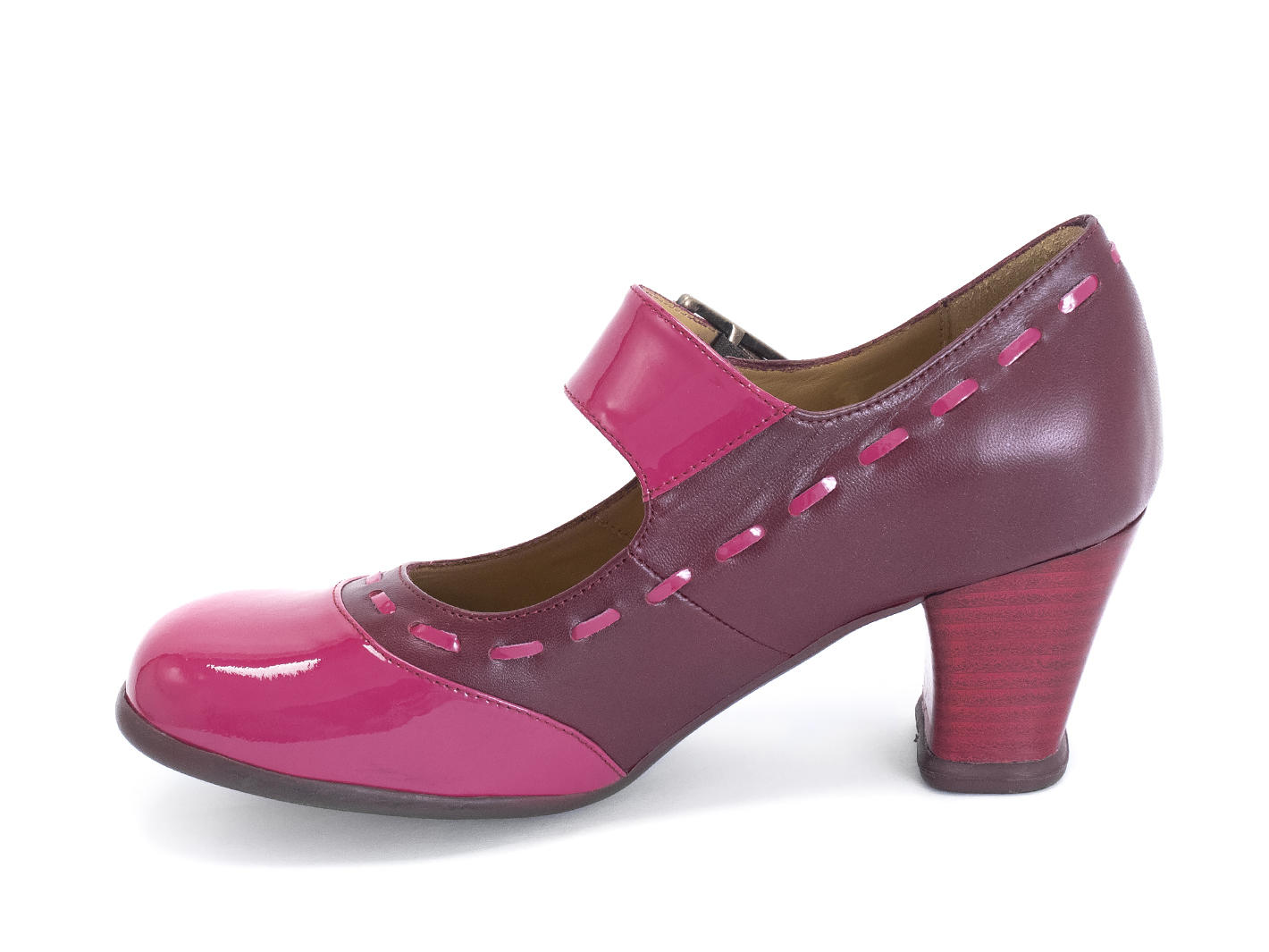Dr. Henry Pink/Burgundy Mary Janes with Stitching: Profile inside