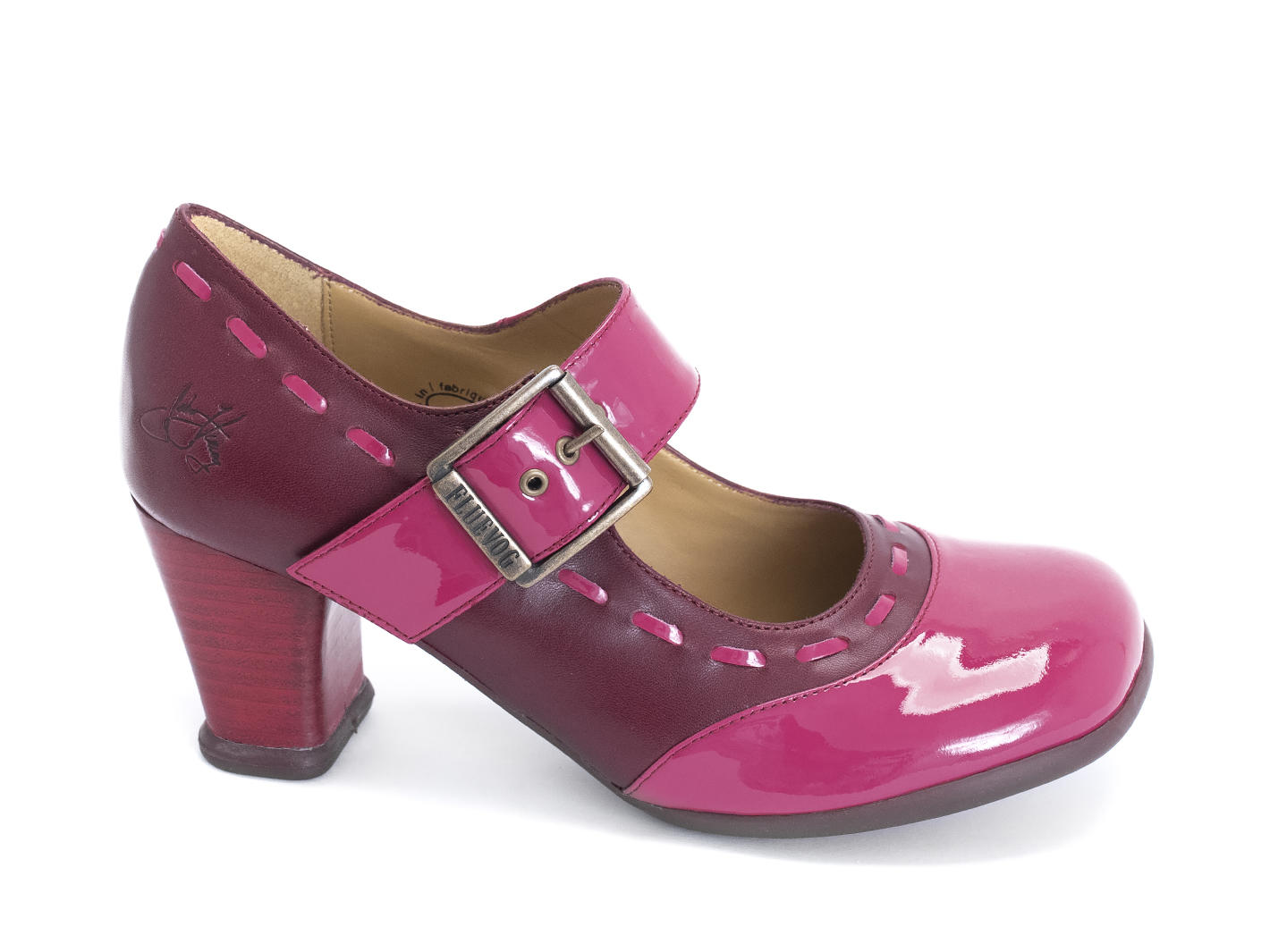 Dr. Henry Pink/Burgundy Mary Janes with Stitching: Profile outside