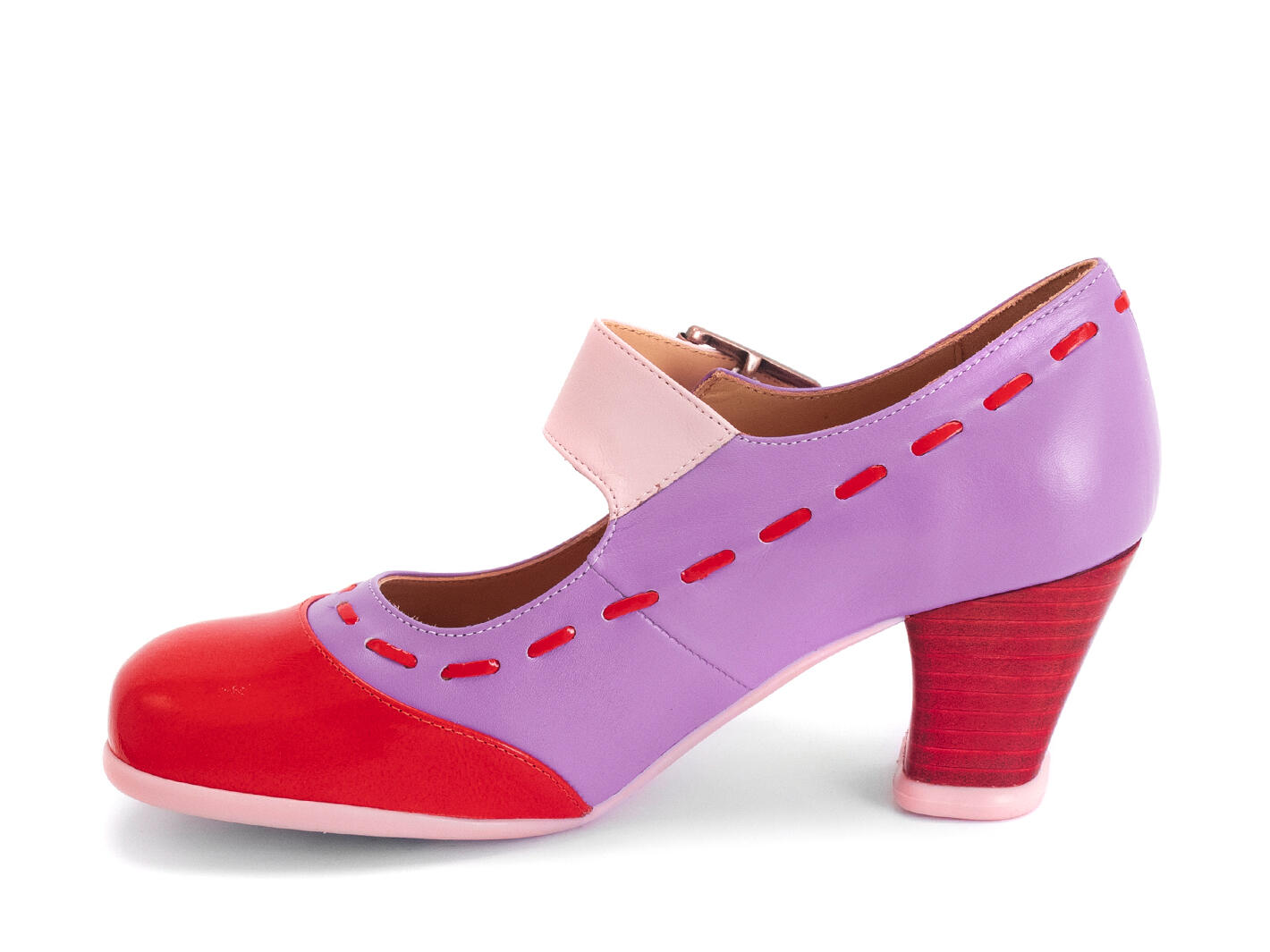Dr. Henry Purple/Red Mary Janes with Stitching: Profile inside