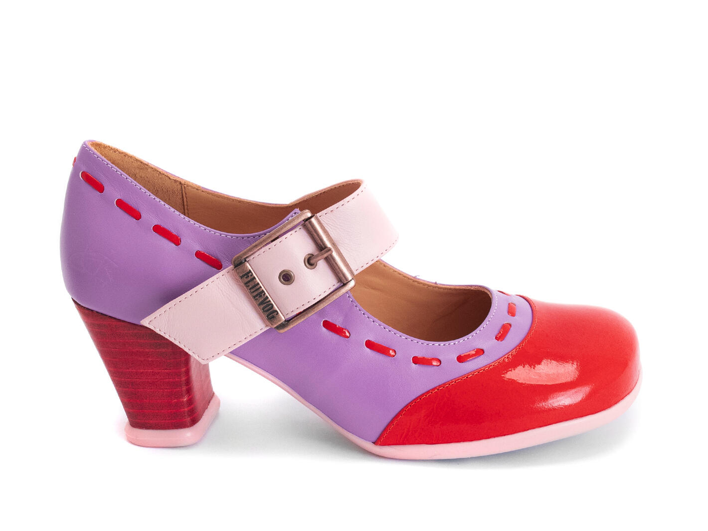 Dr. Henry Purple/Red Mary Janes with Stitching: Profile outside