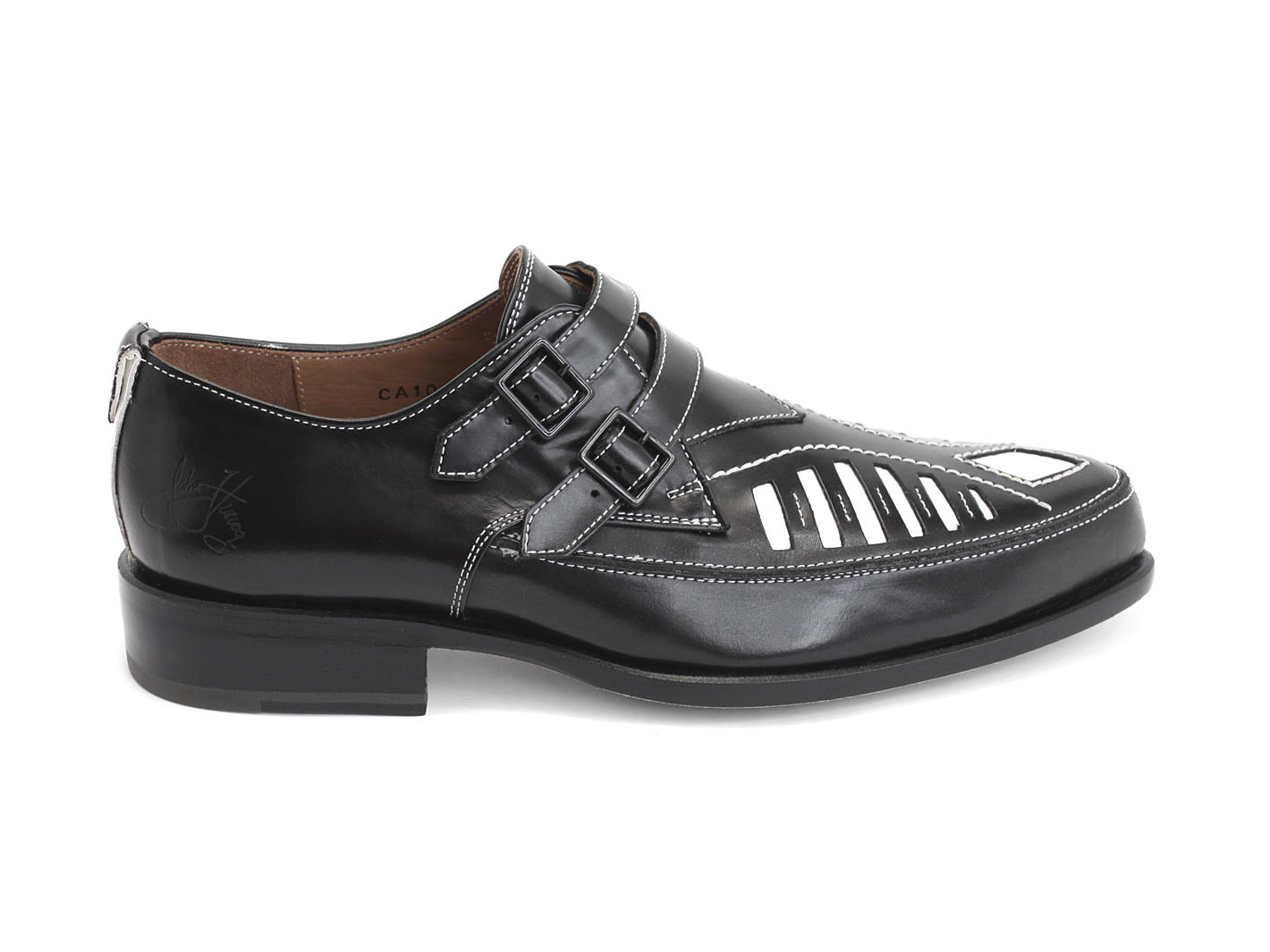 Duckie Black Pointed dress shoe with cutouts: Profile outside