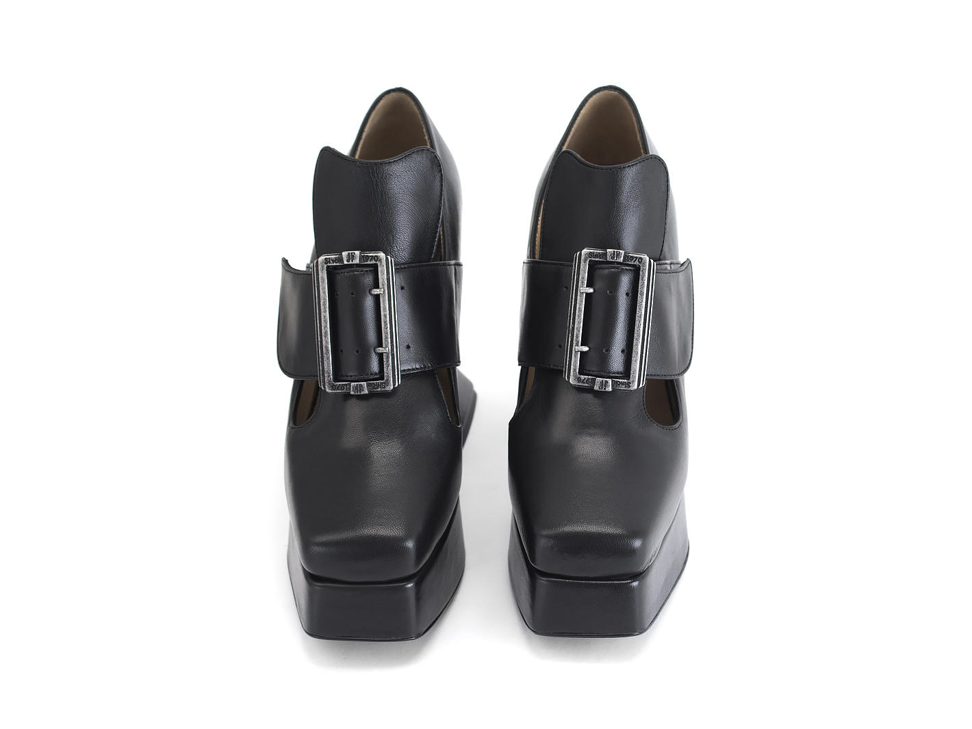 Elektra Black Platform t-strap heel: Front