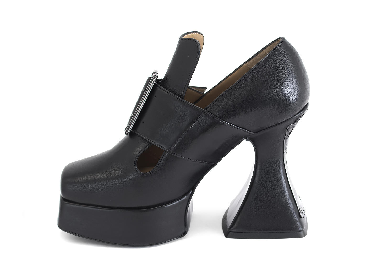 Elektra Black Platform t-strap heel: Profile inside