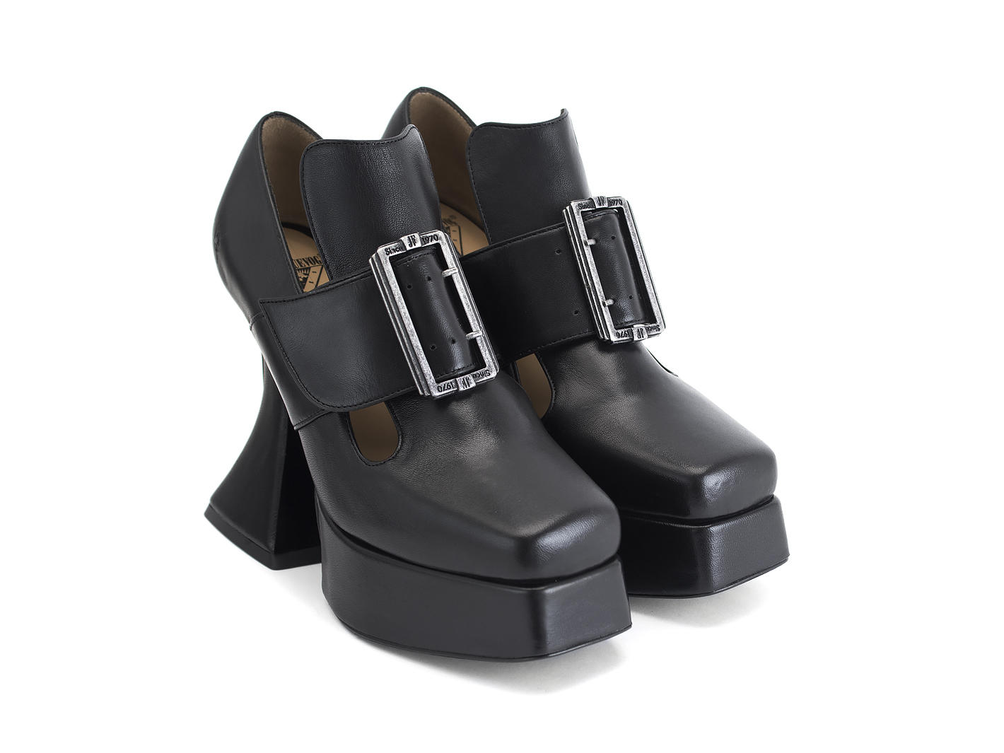Elektra Black Platform t-strap heel: Quarter view