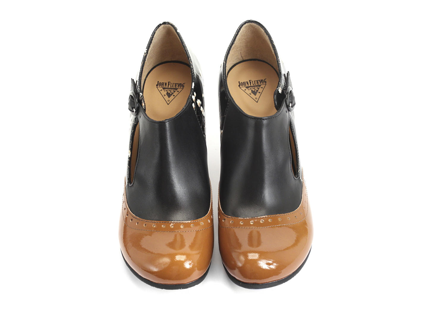 Ella Baker Black Floral & Orange Brogued Heel with Cutout: Front