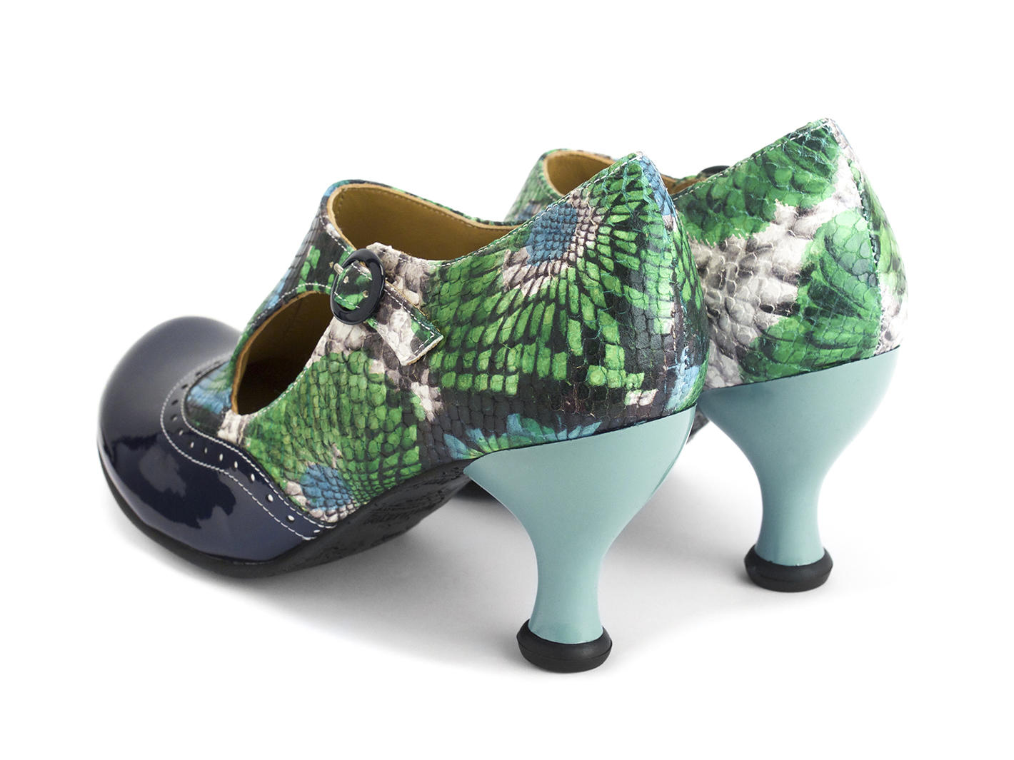 Ella Baker Blue/Floral Python Brogued Heel with Cutout: Back