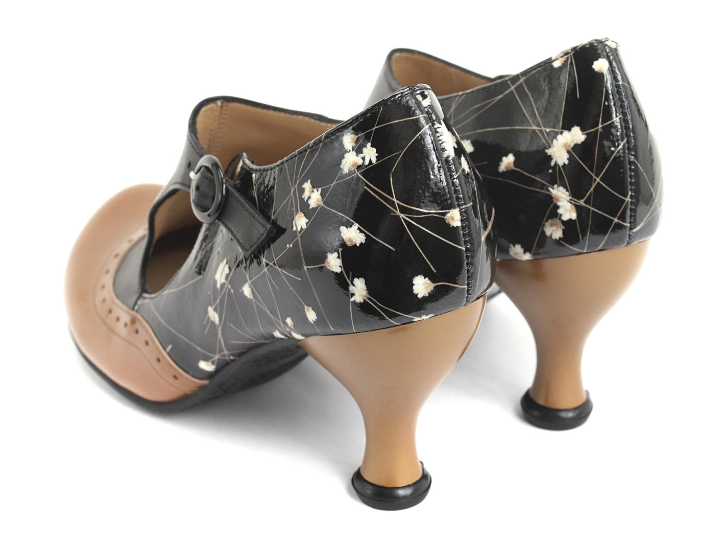 Ella Baker Noir floral & orange Talon brogue avec découpe: Back