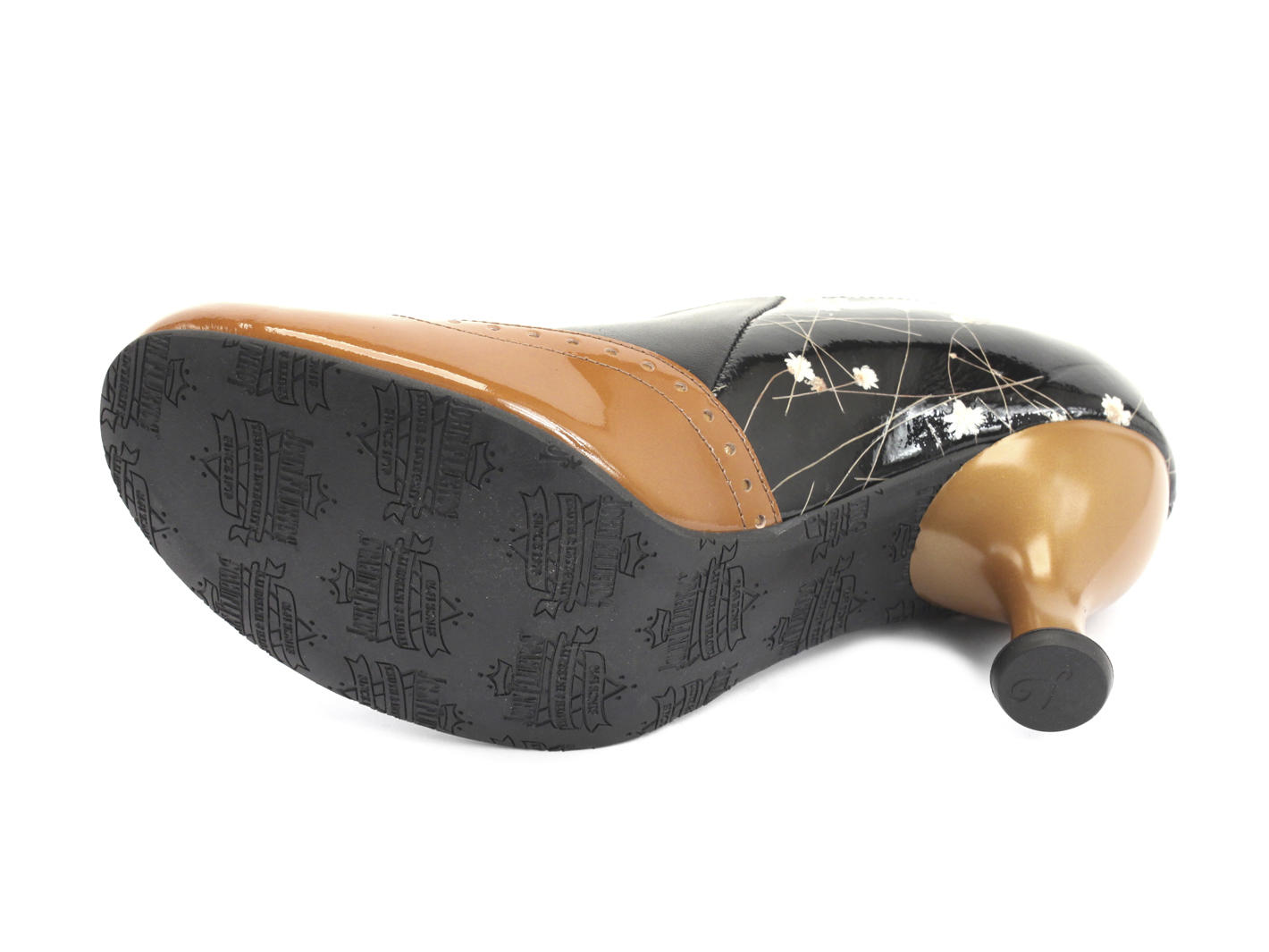 Ella Baker Noir floral & orange Talon brogue avec découpe: Sole