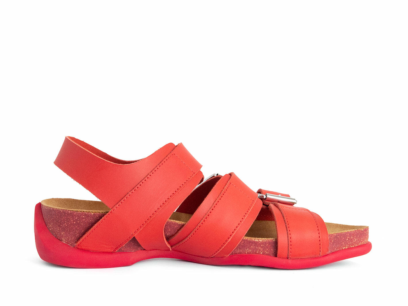 Elsie Red Strappy Buckled Sandals: Profile inside