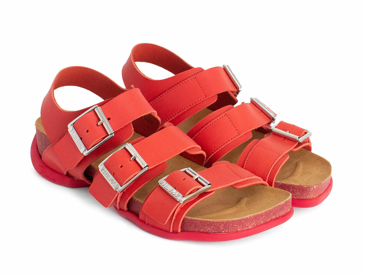 Elsie Red Strappy Buckled Sandals: Quarter view