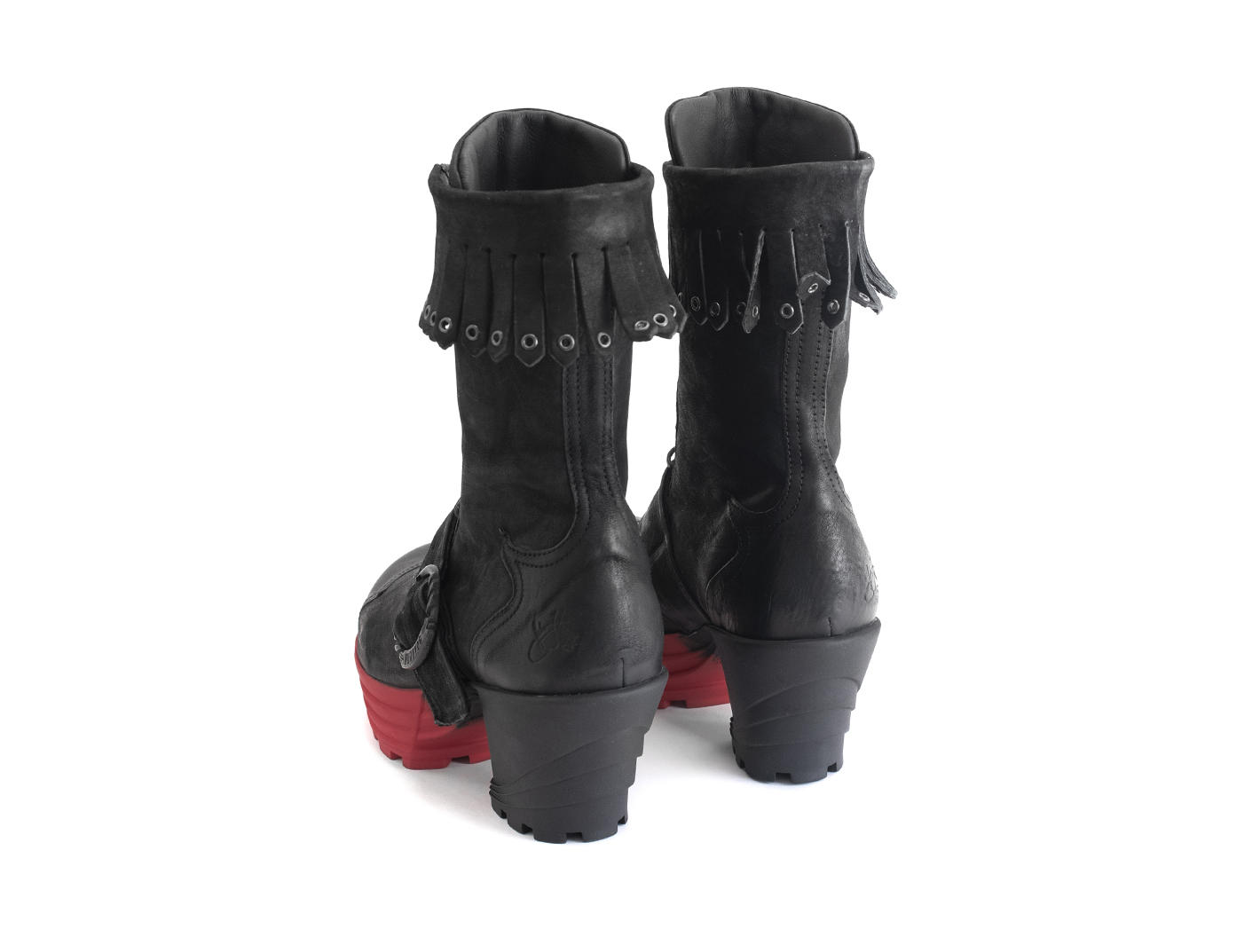 Empress Black/Red Platform boot with fringe: Back