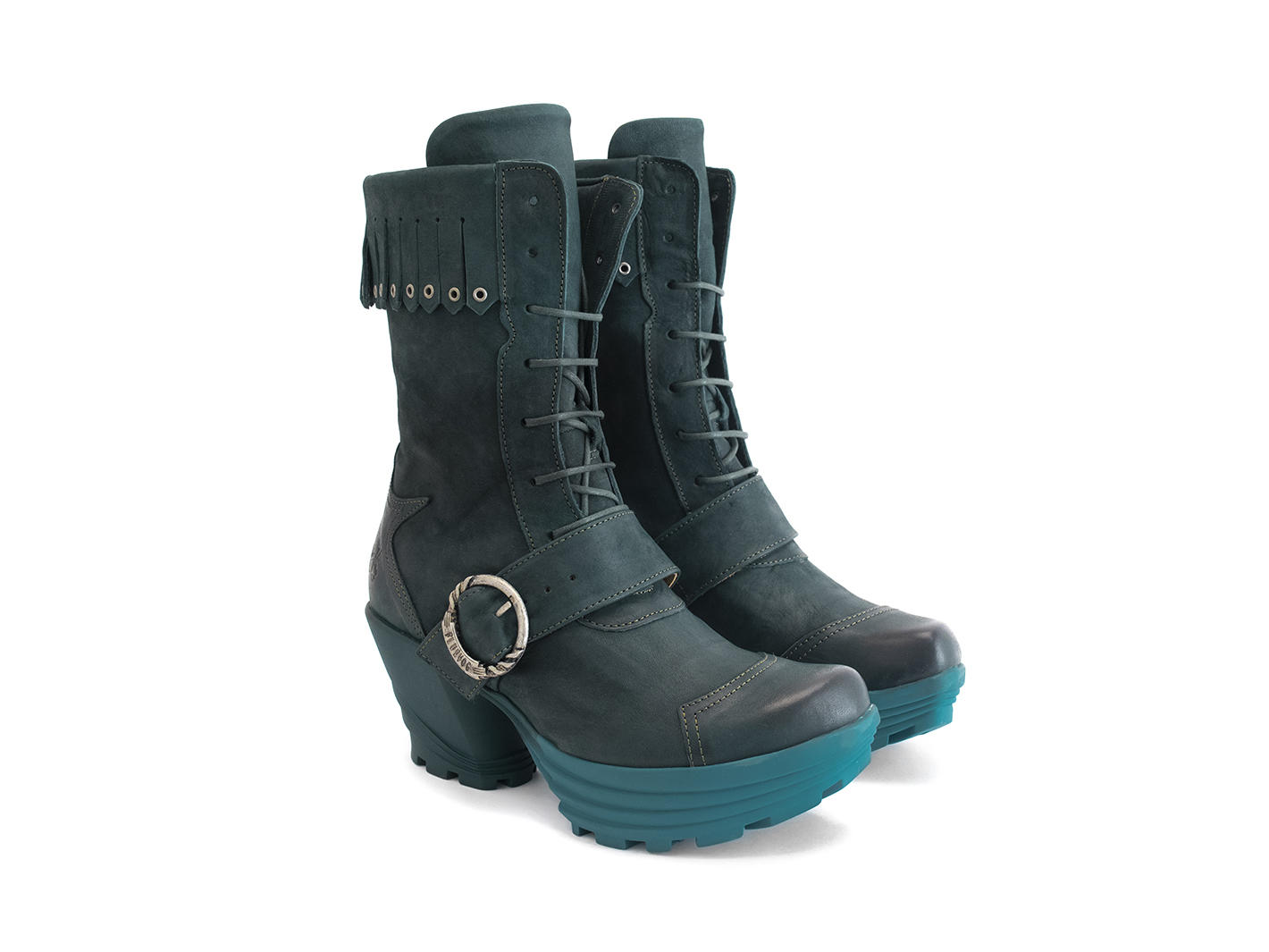 Empress Peacock Platform boot with fringe: Quarter view