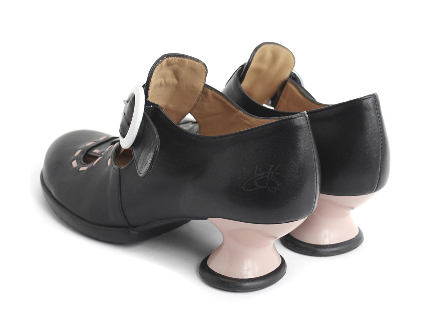 Enthusiast Black & Pink Vintage style t-strap heel: Back