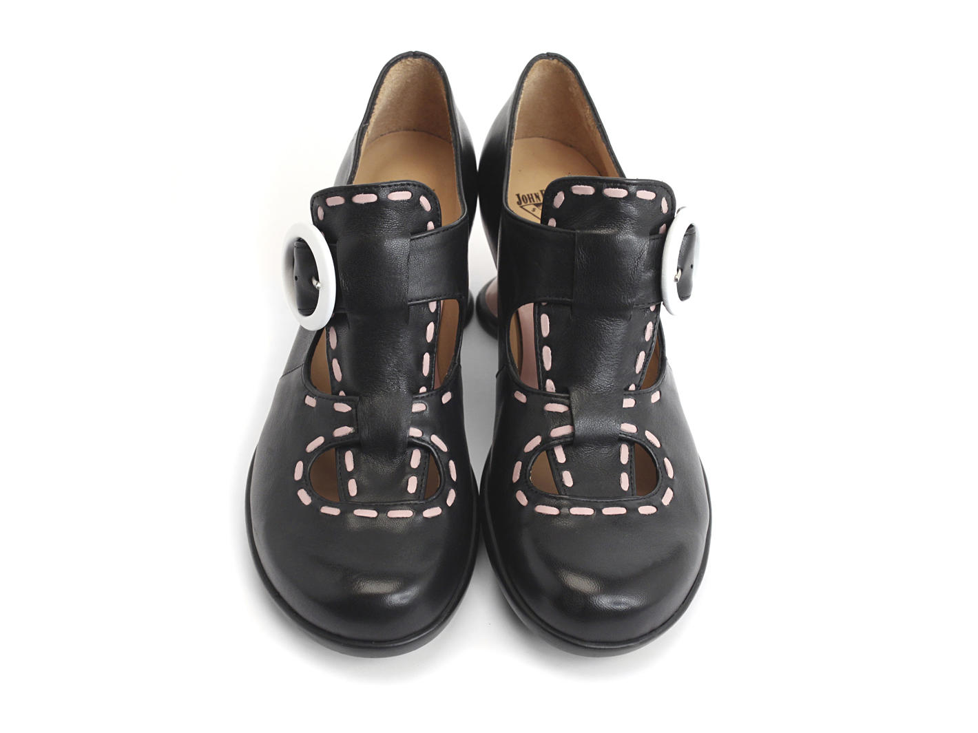 Enthusiast Black & Pink Vintage style t-strap heel: Front