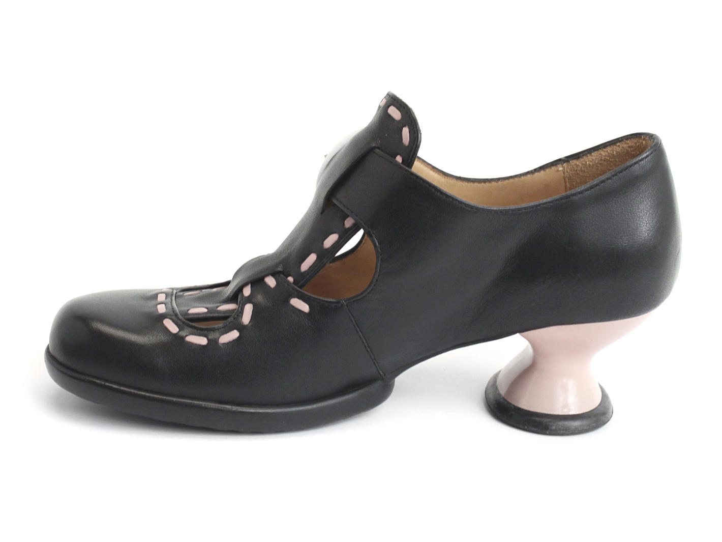 Enthusiast Black & Pink Vintage style t-strap heel: Profile inside