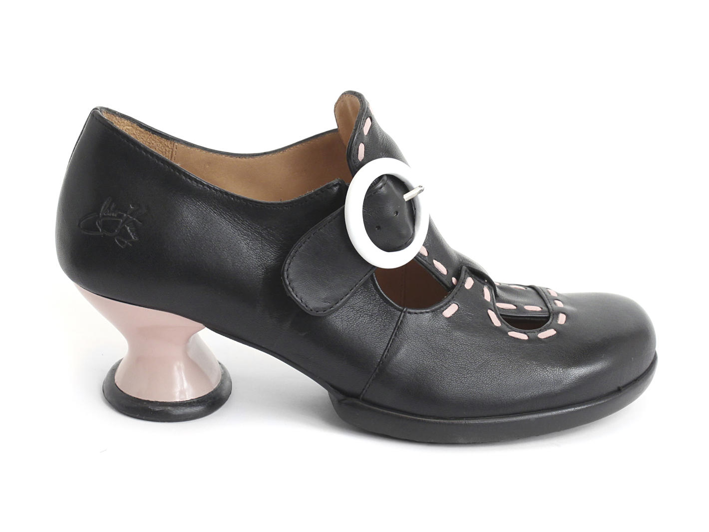 Enthusiast Black & Pink Vintage style t-strap heel: Profile outside