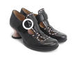 Enthusiast Black & Pink Vintage style t-strap heel: Quarter view
