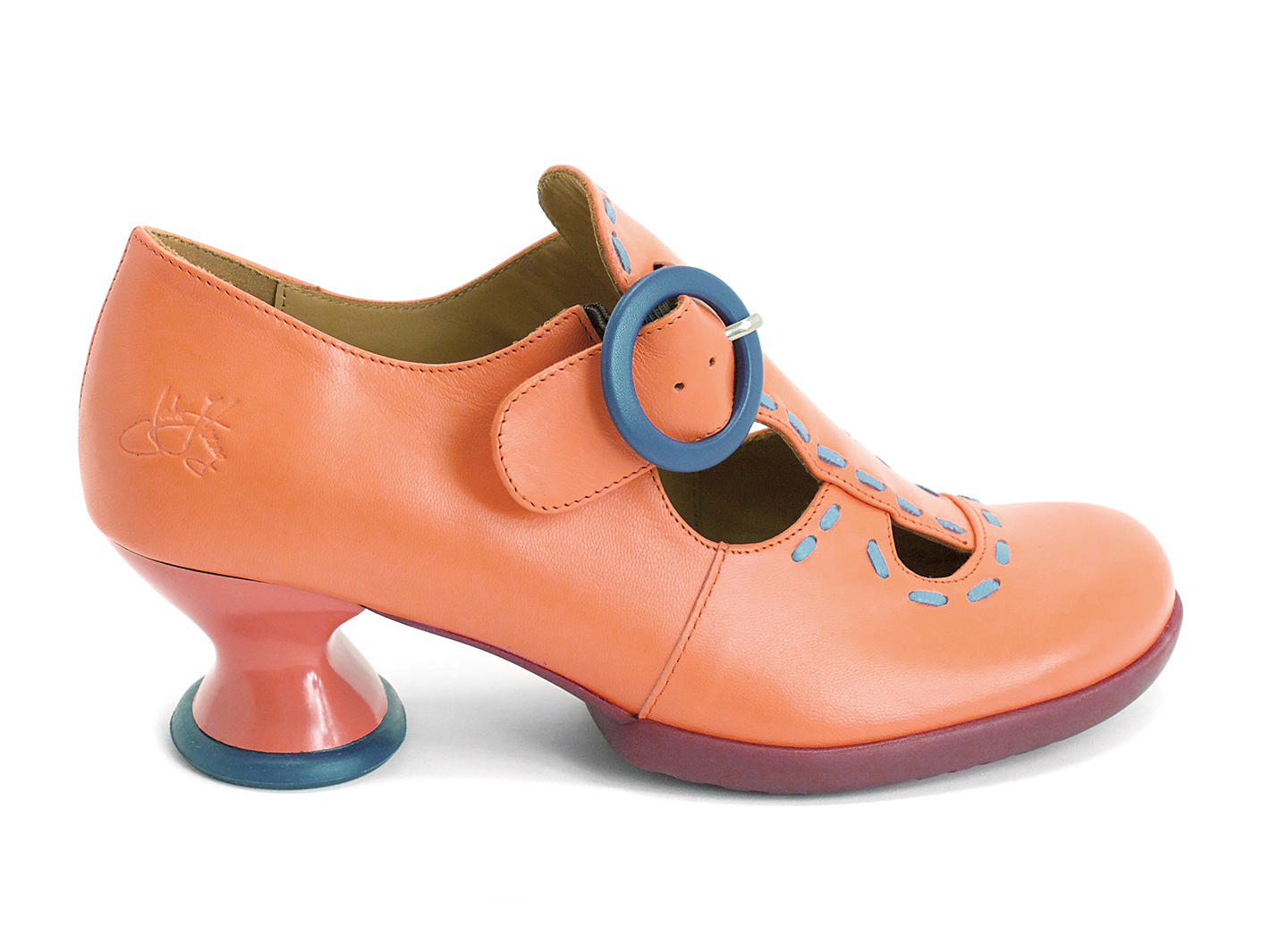 Enthusiast Orange Vintage style t-strap heel: Profile outside