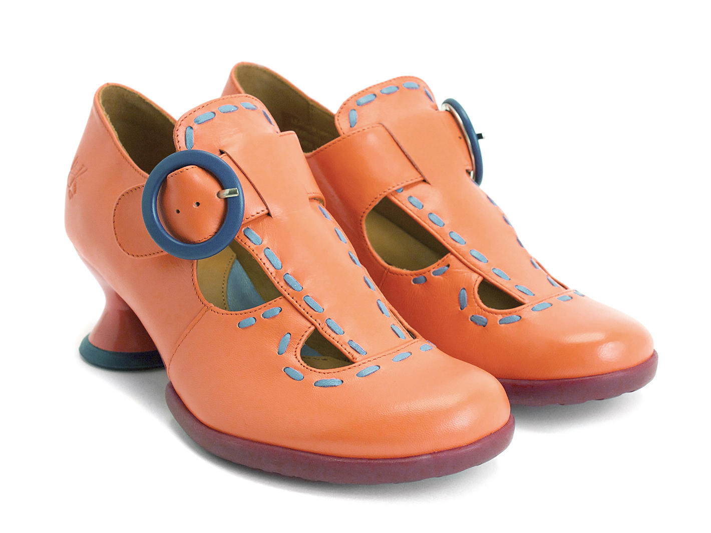 Enthusiast Orange Vintage style t-strap heel: Quarter view