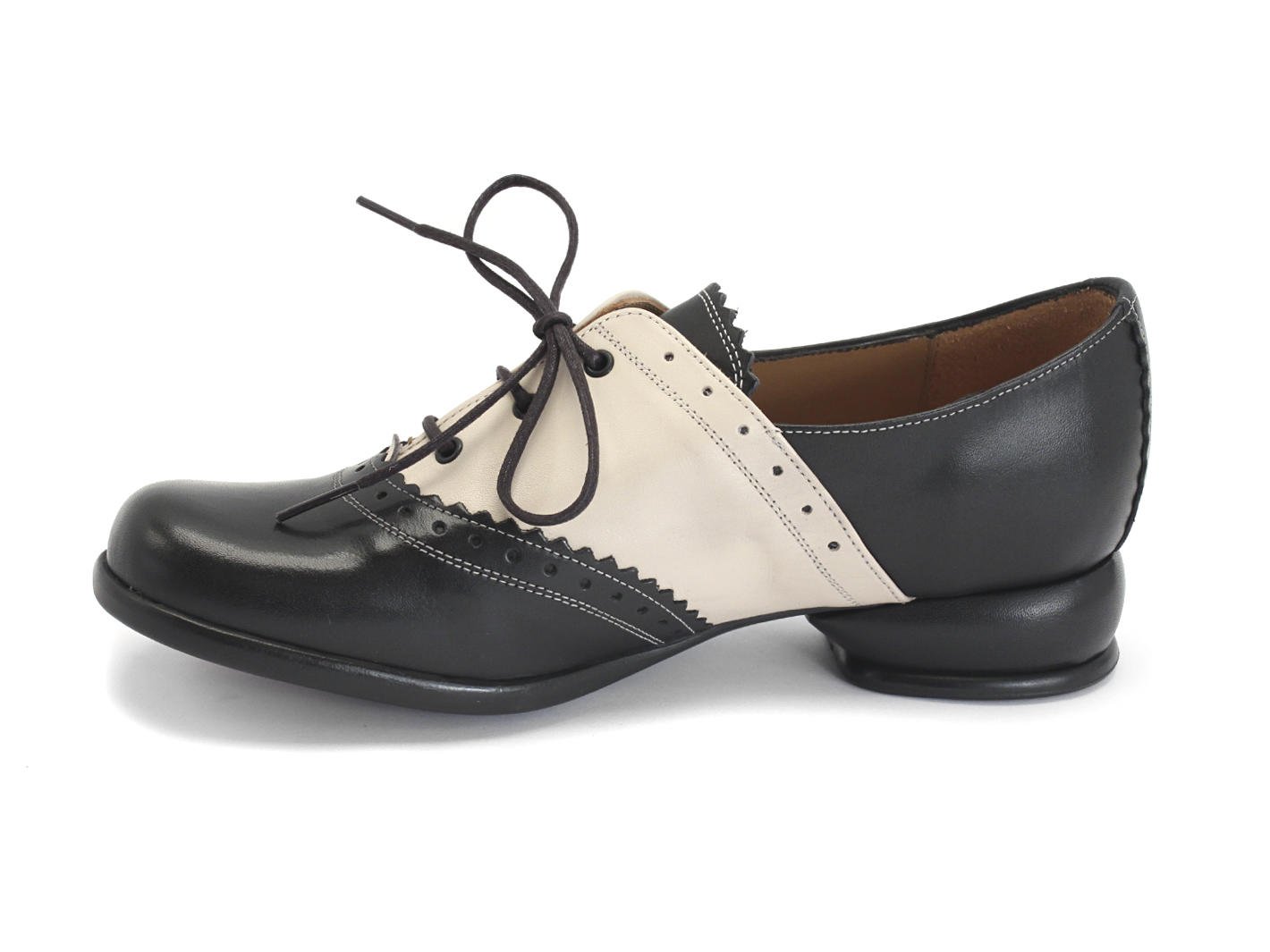 Erika Black & Ivory Brogued oxford shoe: Profile inside
