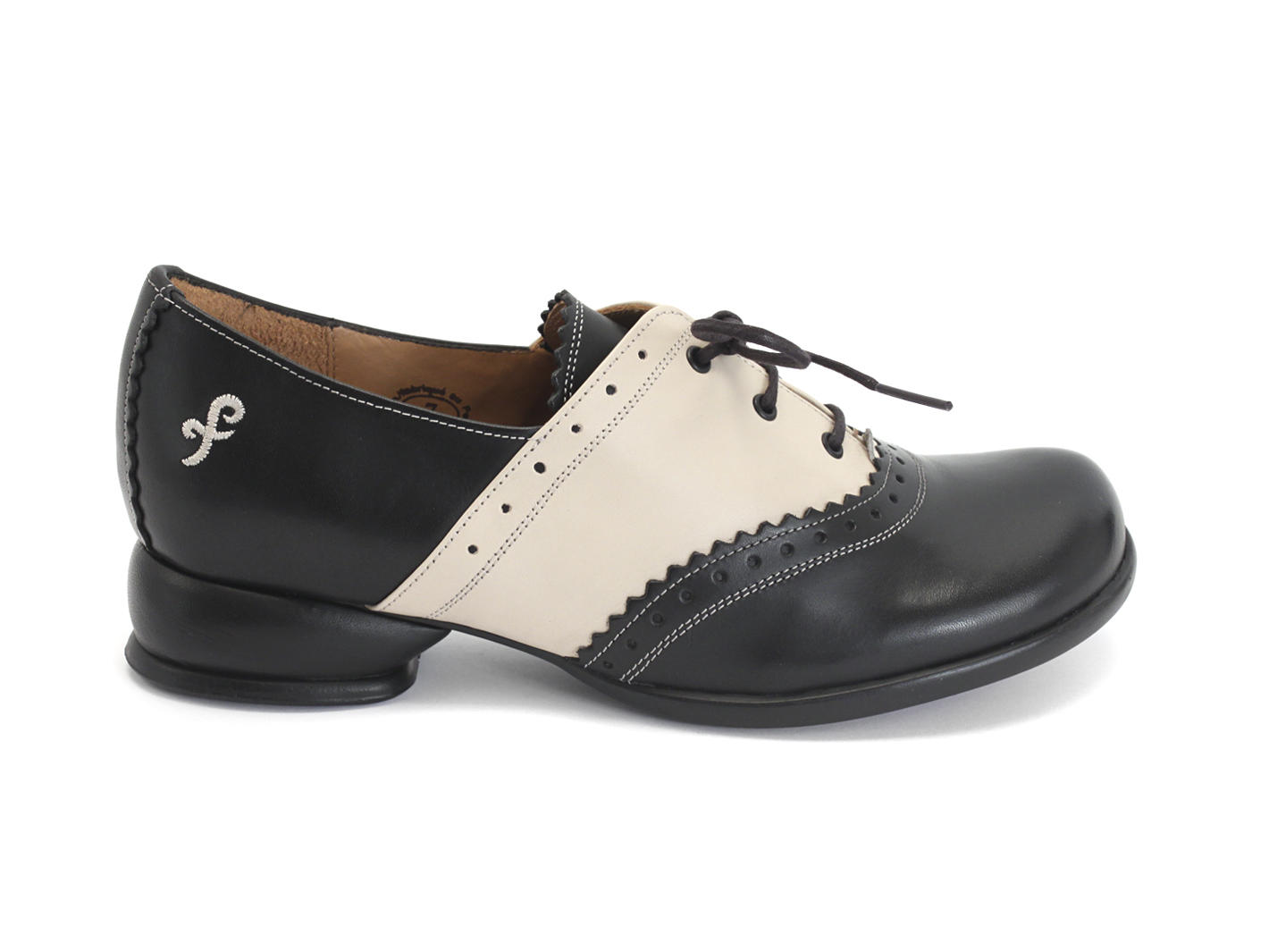 Erika Black & Ivory Brogued oxford shoe: Profile outside