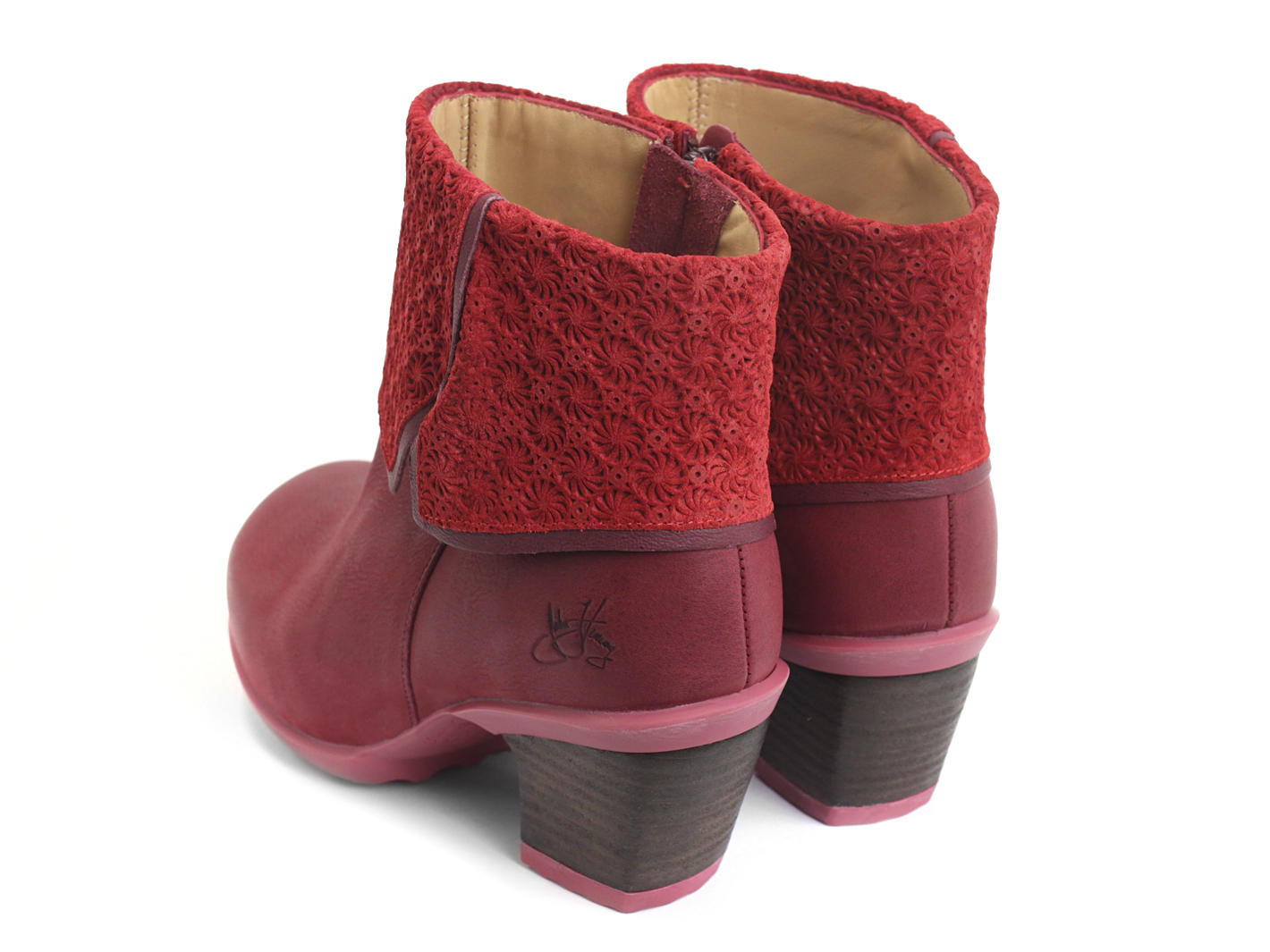 Esperanza Red & Pink Faux foldover ankle boot: Back