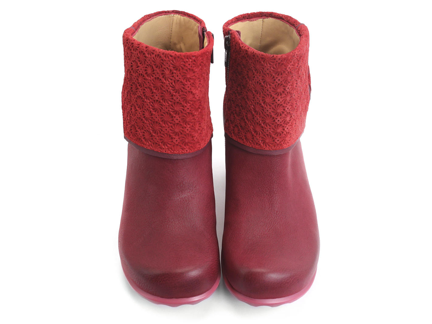 Esperanza Red & Pink Faux foldover ankle boot: Front