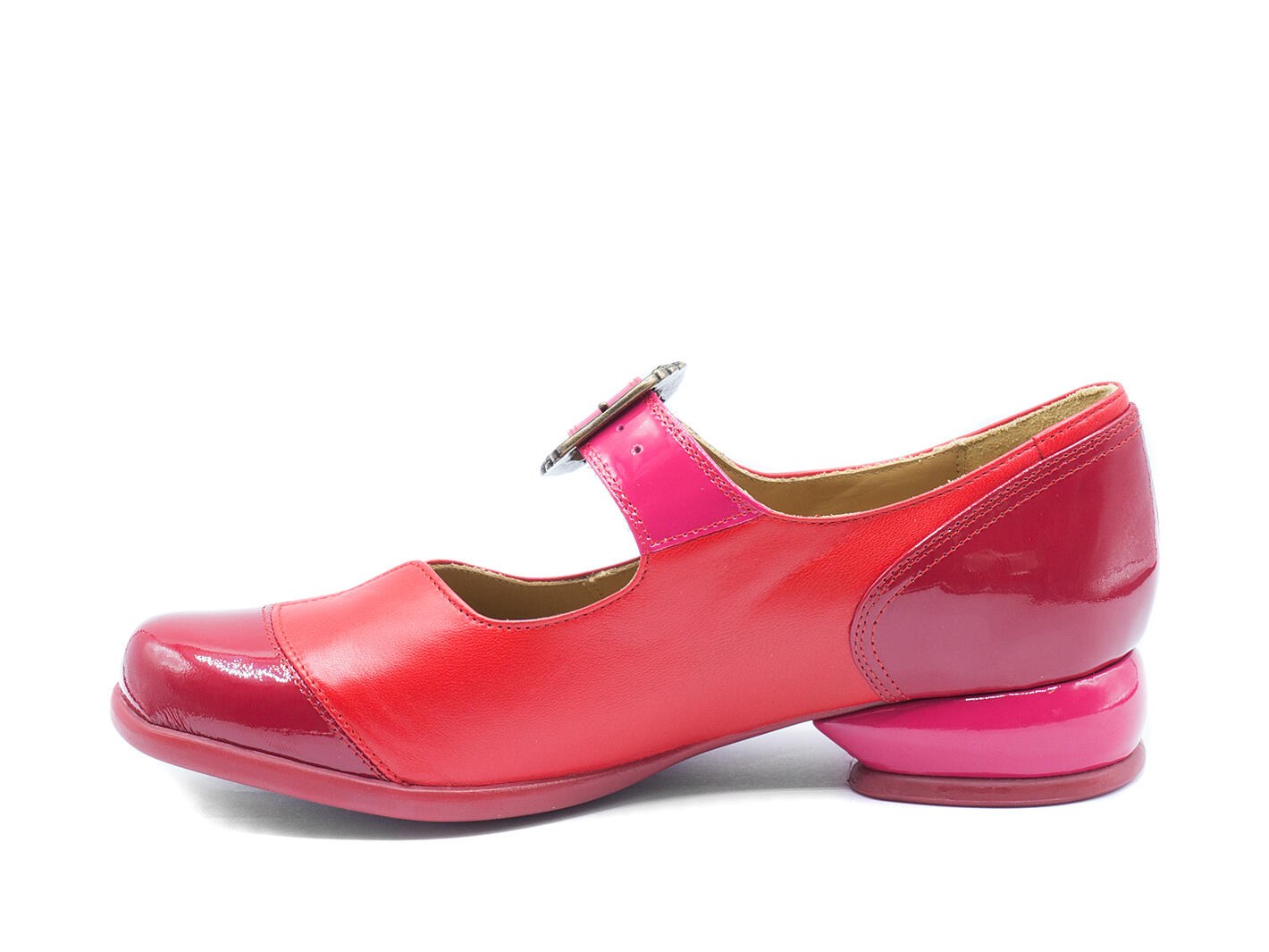 Esser Red/Pink Flat Mary Janes with a Buckle: Profile inside