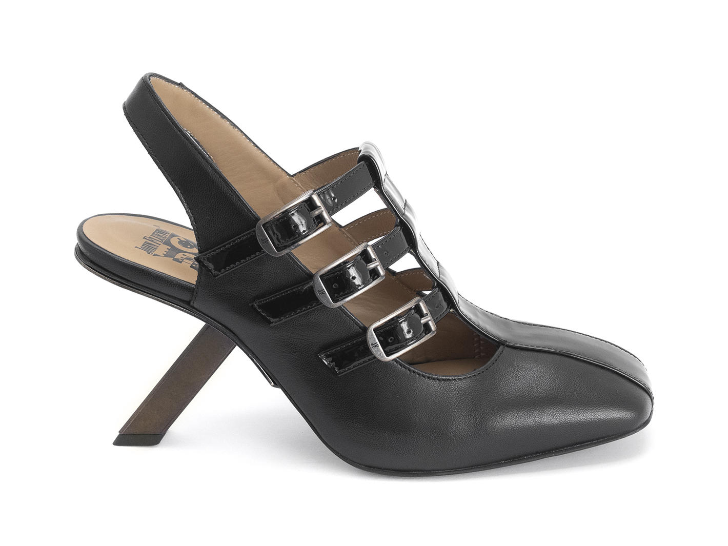 Estefan Black Strappy slingback heel: Profile outside