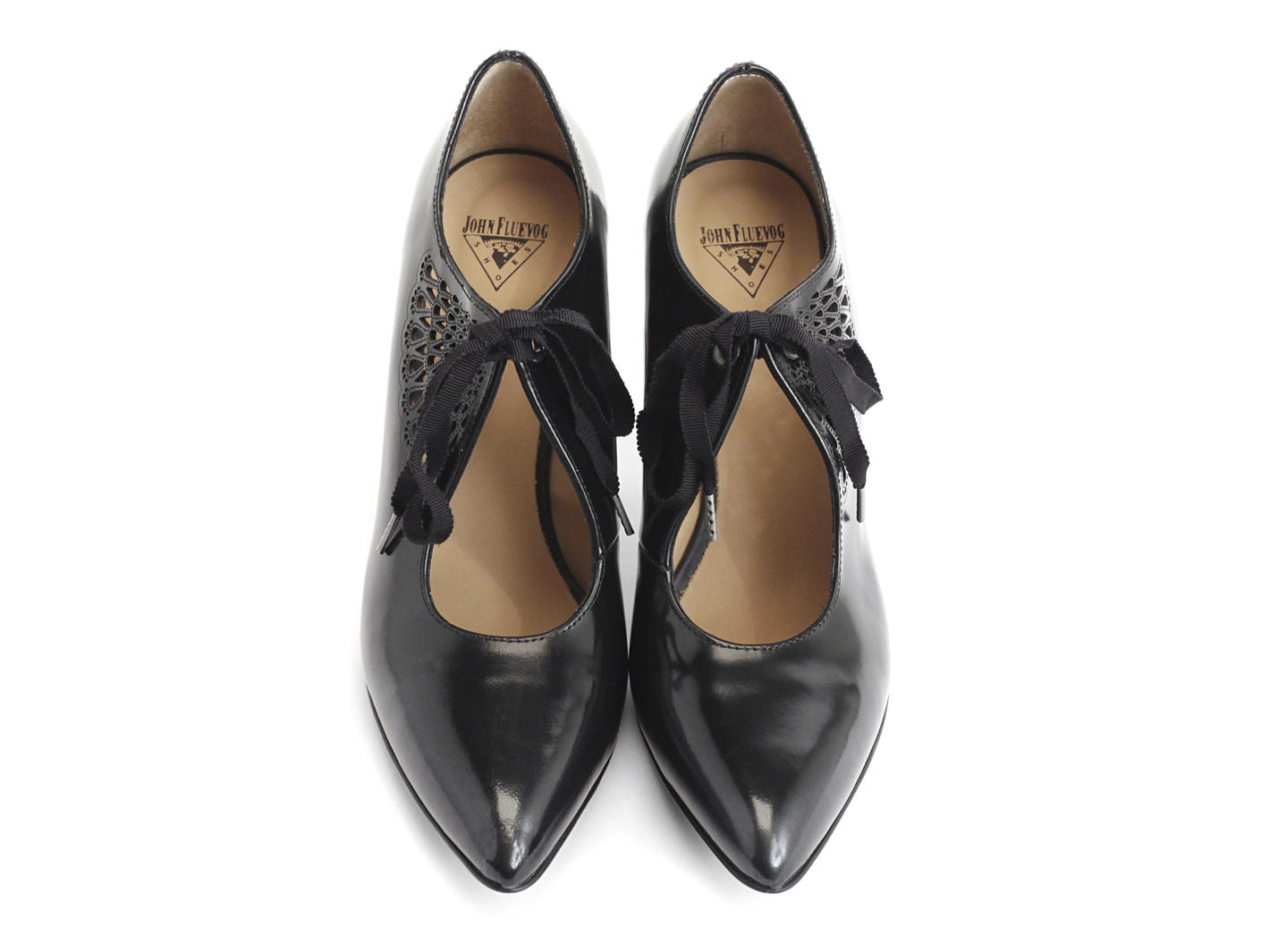 Estella Black Laser cut lace-up heel: Front