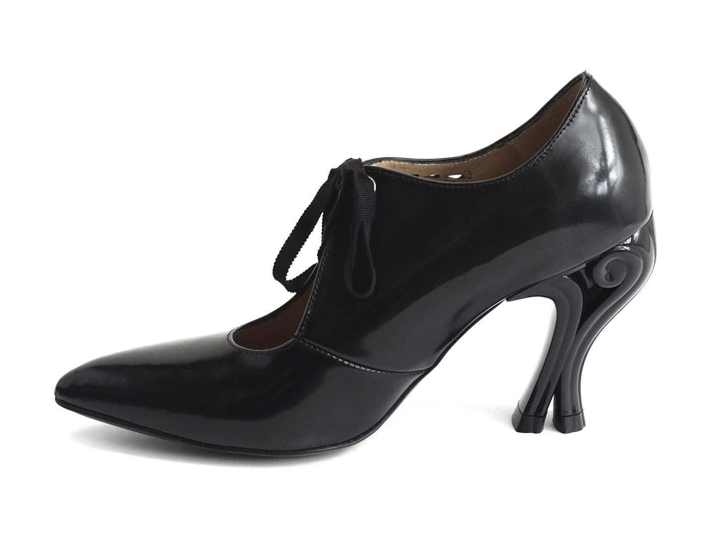 Estella Black Laser cut lace-up heel: Profile inside