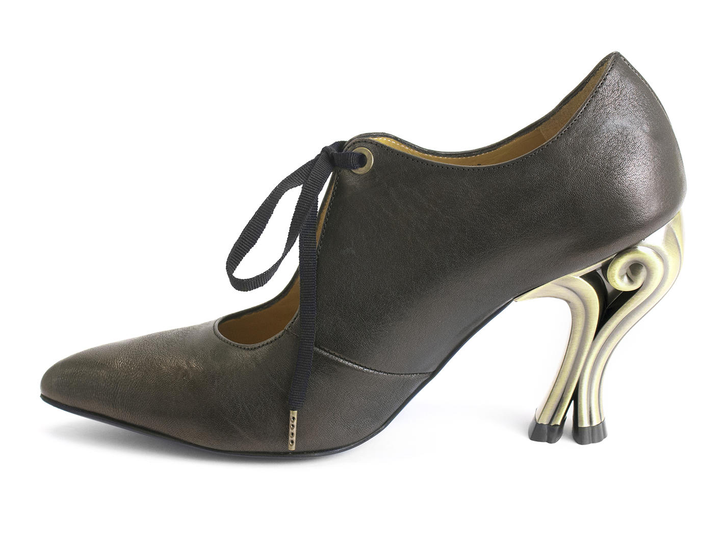 Estella Chocolate Laser cut lace-up heel: Profile inside