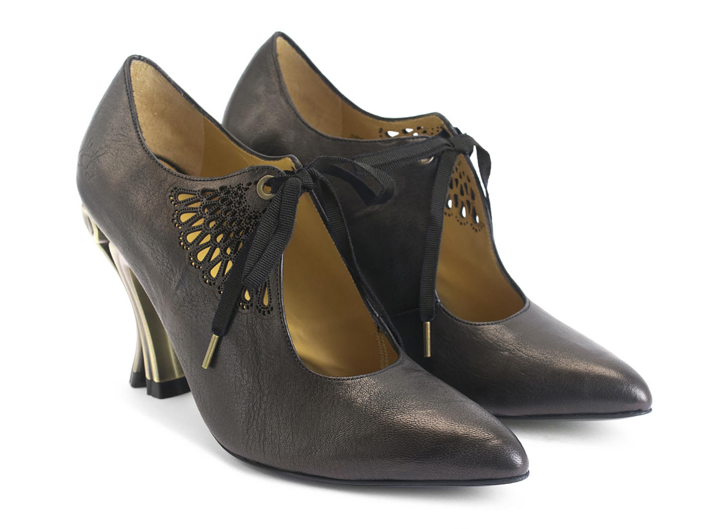 Estella Chocolate Laser cut lace-up heel: Quarter view