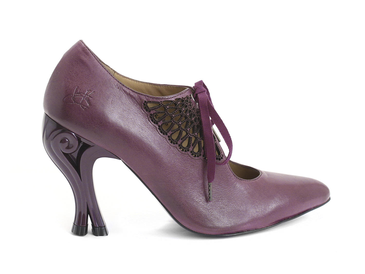 Estella Purple Laser cut lace-up heel: Profile outside