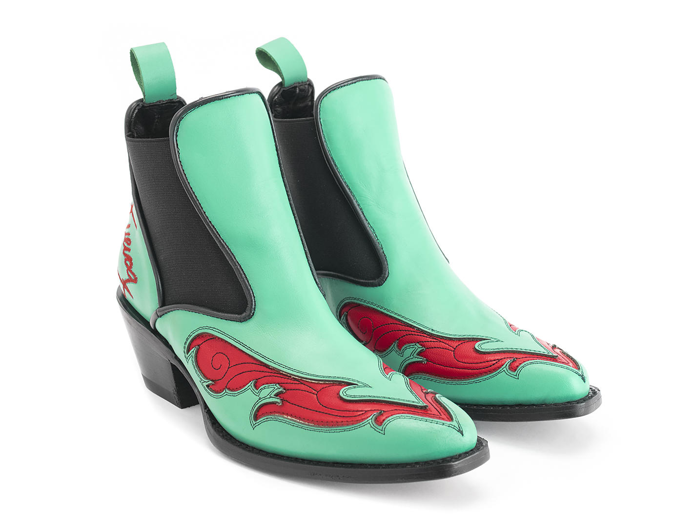 Estrelita Aqua Western chelsea boot: Quarter view