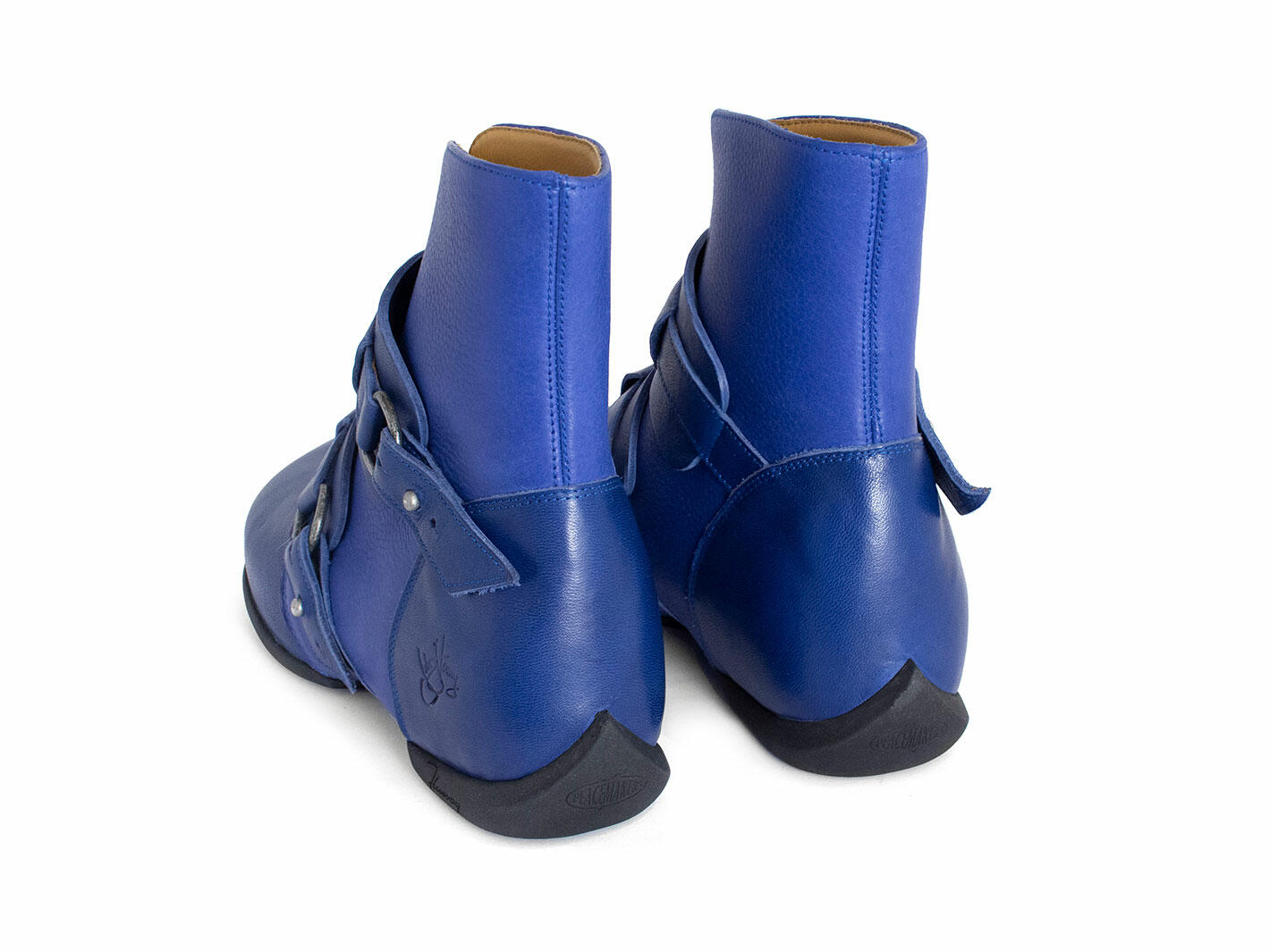 Ethel Blue Strapped Leather Ankle Boots: Back