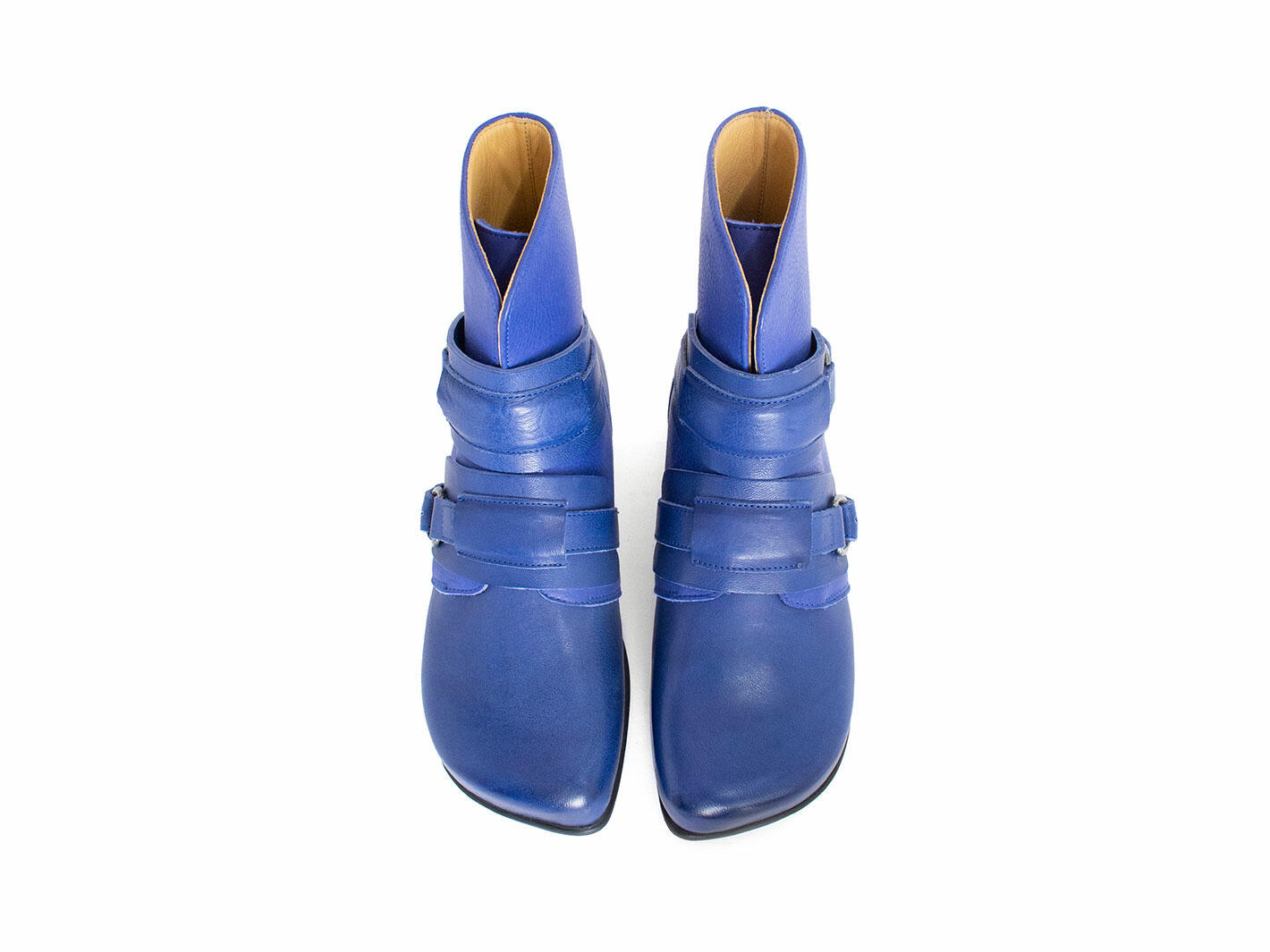 Ethel Blue Strapped Leather Ankle Boots: Front