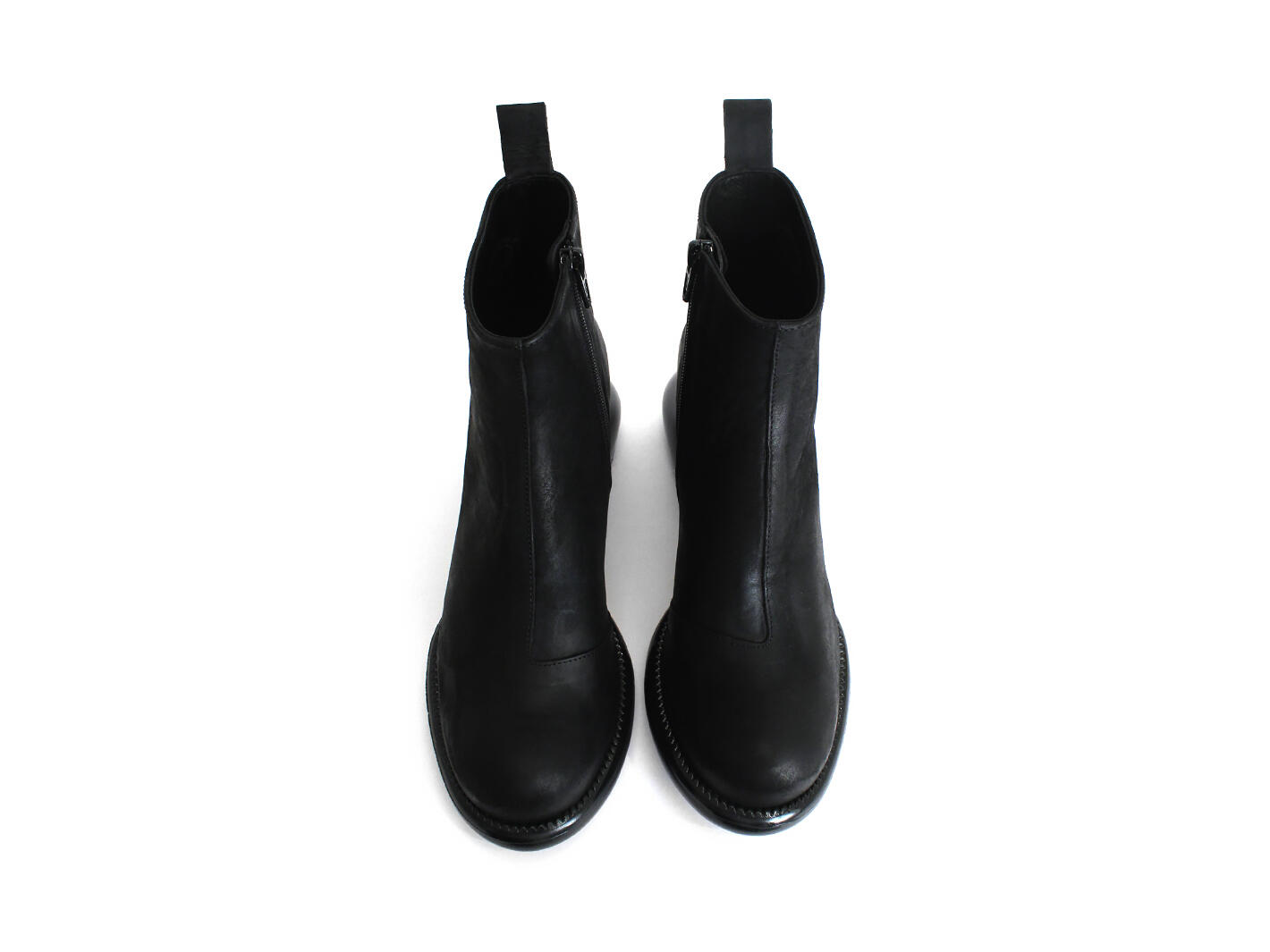 Etta Black Leather Ankle Boots: Front
