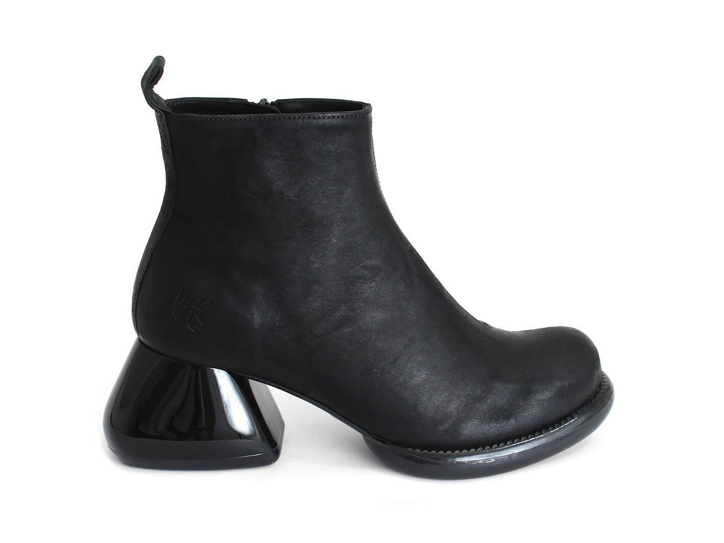 Etta Black Leather Ankle Boots: Profile outside