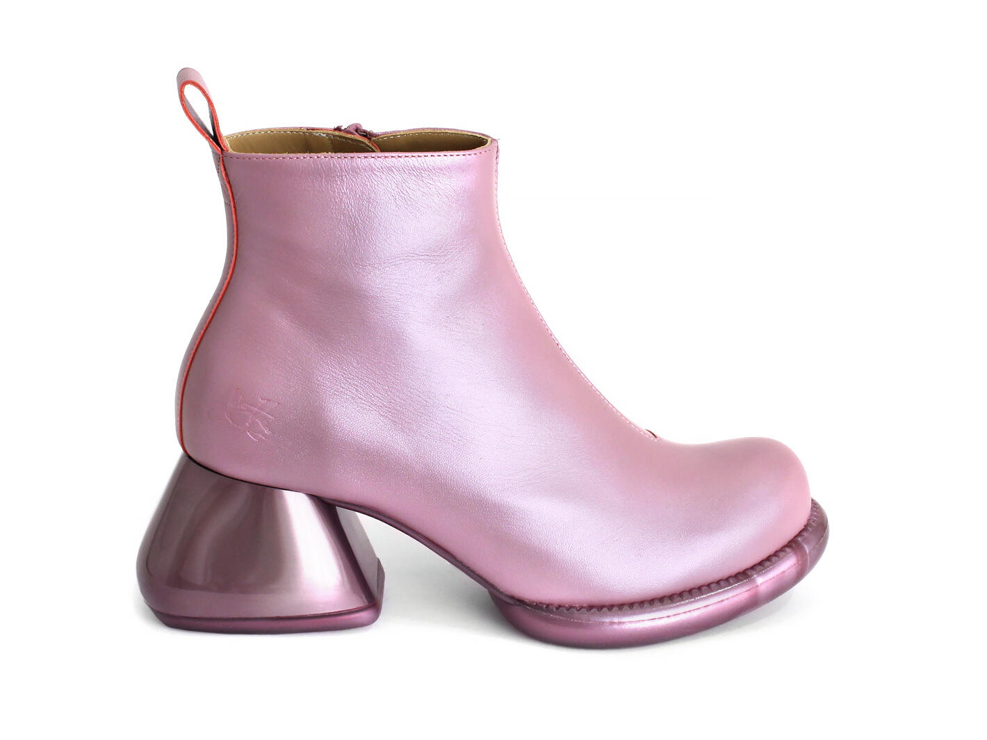 Etta Pink Leather Ankle Boots: Profile outside