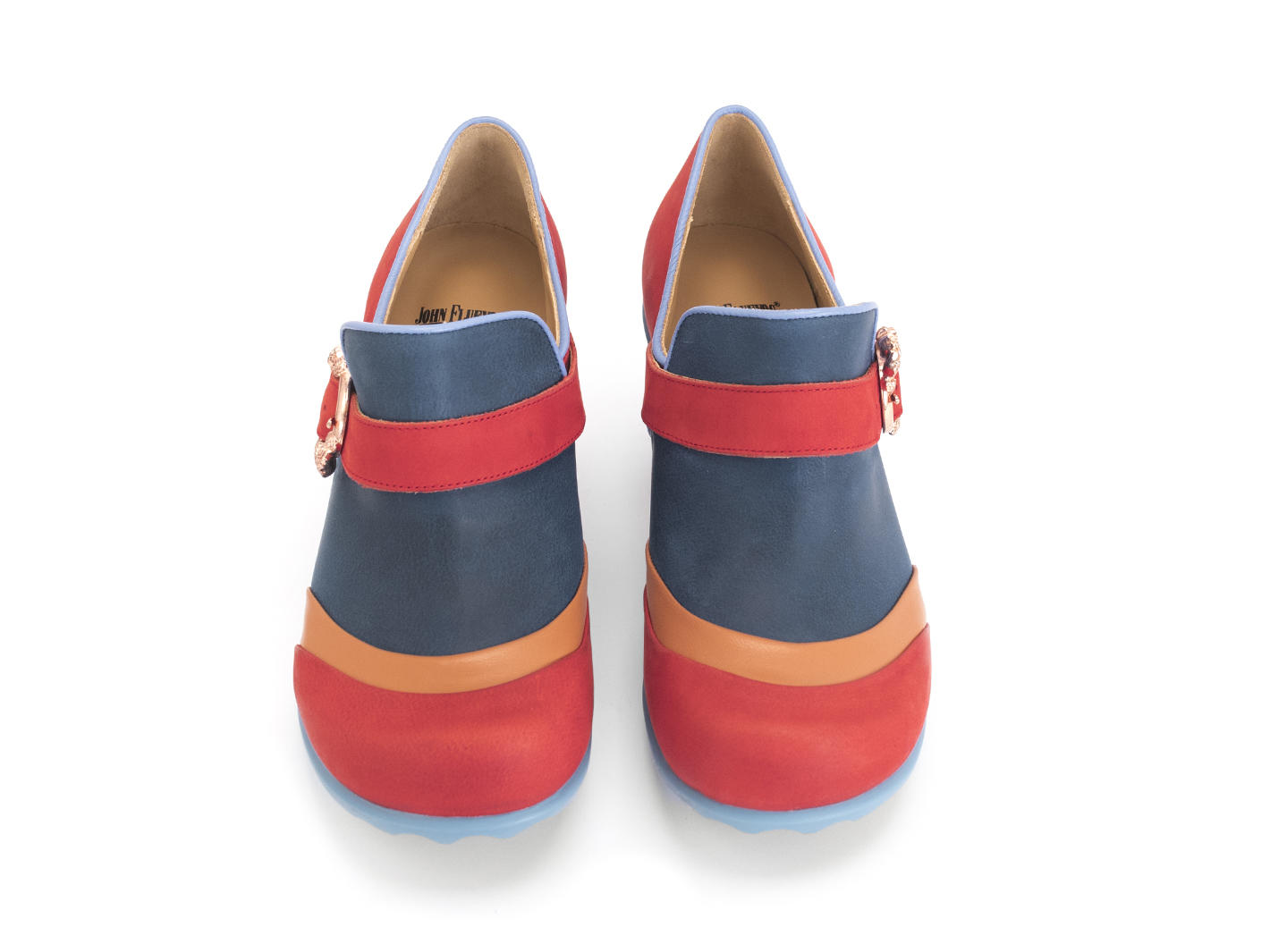 Faith Red/Blue Rose buckled shoe: Front