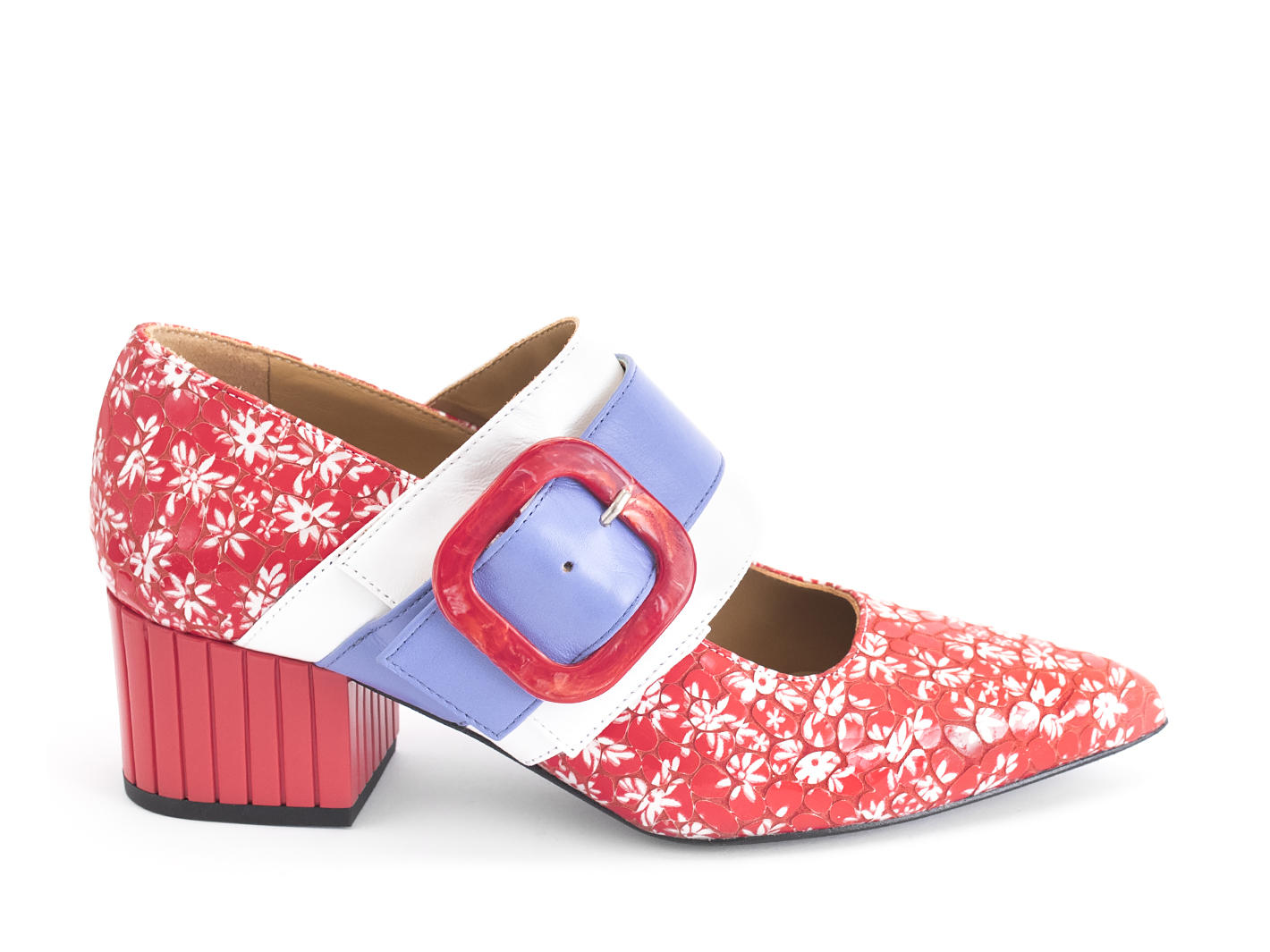 Felicity Red Floral Vintage-inspired mary jane: Profile outside