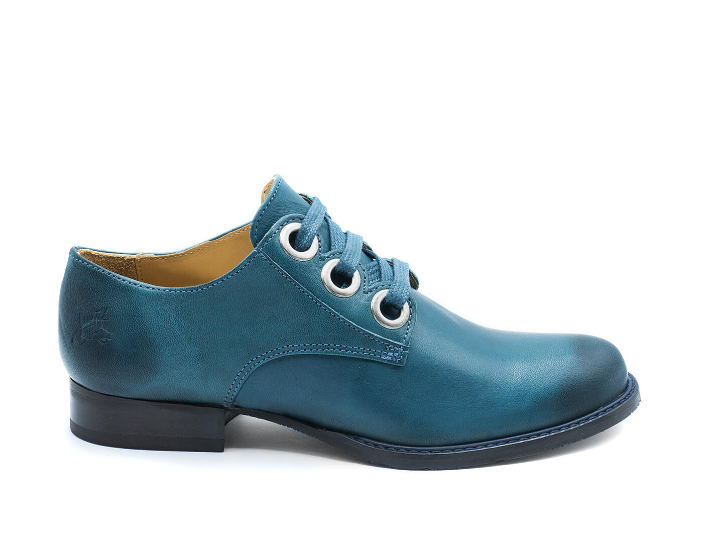Florence Bleu Chaussure lacée avec ruban sur mesure: Profile inside