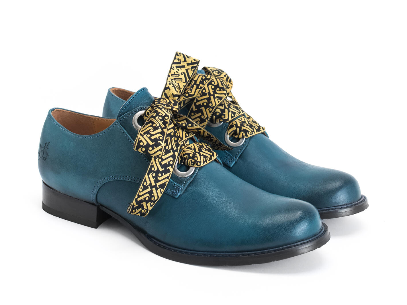 Florence Bleu Chaussure lacée avec ruban sur mesure: Quarter view