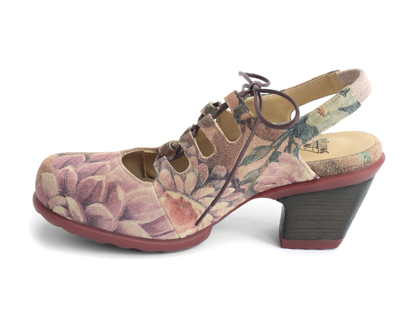 Flourish Floral Low-heeled lace-up slingback: Profile inside